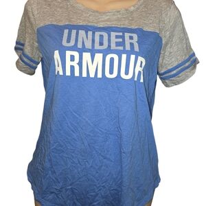 Under Armour Women’s Blue and Gray Logo Short-Sleeve Tee Heat Gear Small Loose